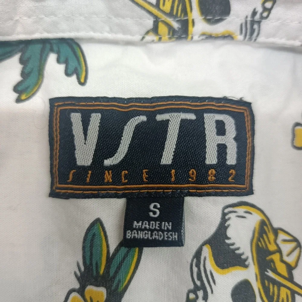 VSTR Men's‎ S Hawaiian Button Up Skulls Palm Trees Floral 100% Cotton Vacation